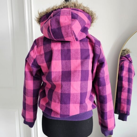 Girls Pink/Purple Plaid Fur Lined Hooded Winter Jacket, Size L - Picture 8 of 16